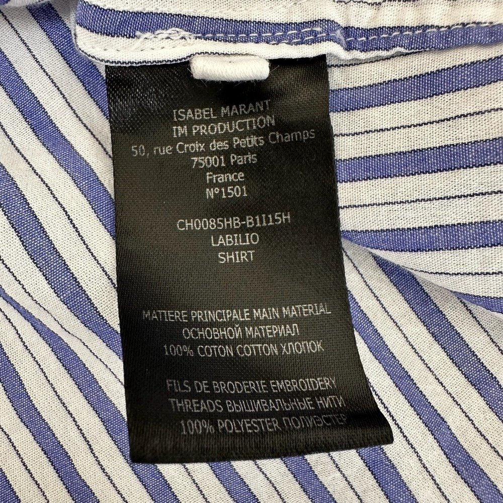 Isabel Marant Labilio Shirt Mens Small Blue Stripe Oversized Short Sleeve Cotton - Picture 12 of 15